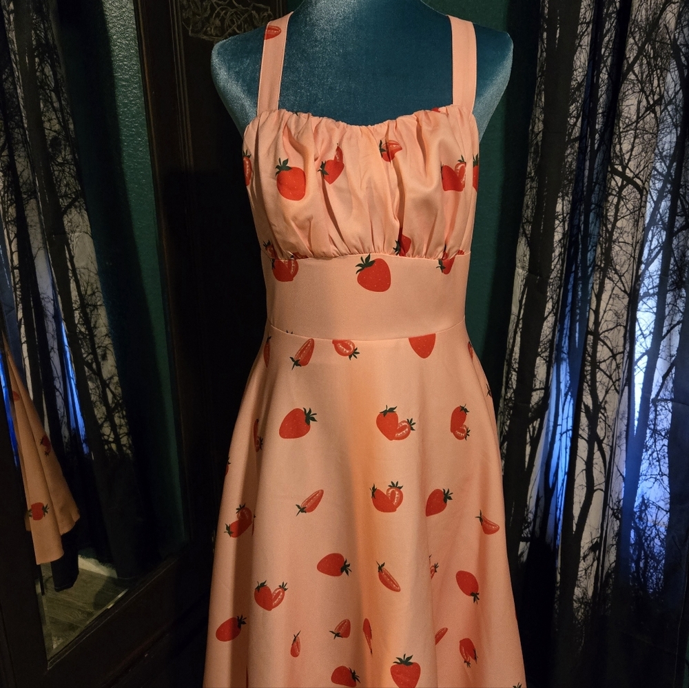 Pink Strawberry Print Sleeveless Dress